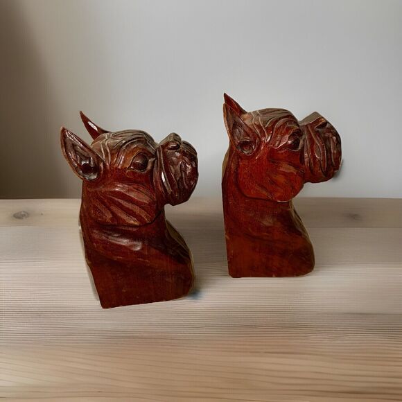 Vintage Jose J Pinal Wood Carved Book Ends Dog Set Boxer Mexican Art - Picture 4 of 10